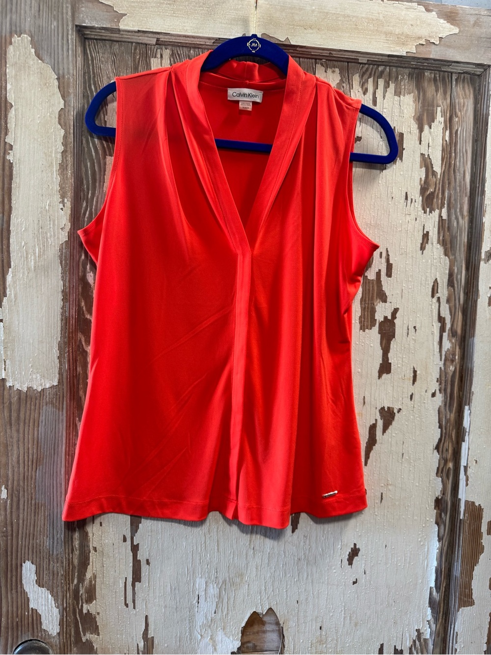 Calvin Klein Bright Orange Draped V-Neck Sleeveless Tank